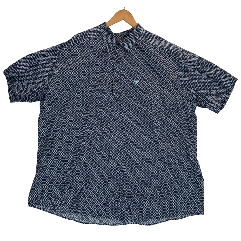 Ariat Geometric Print Blue Button Down Shirt Short Sleeves Western Cowboy Sz 3XL